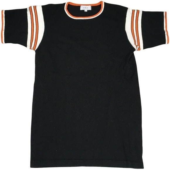UNIF Hoser Sweater Knit Tee Slouchy Black Orange Striped Short Sleeve Ringer XS - Picture 1 of 11